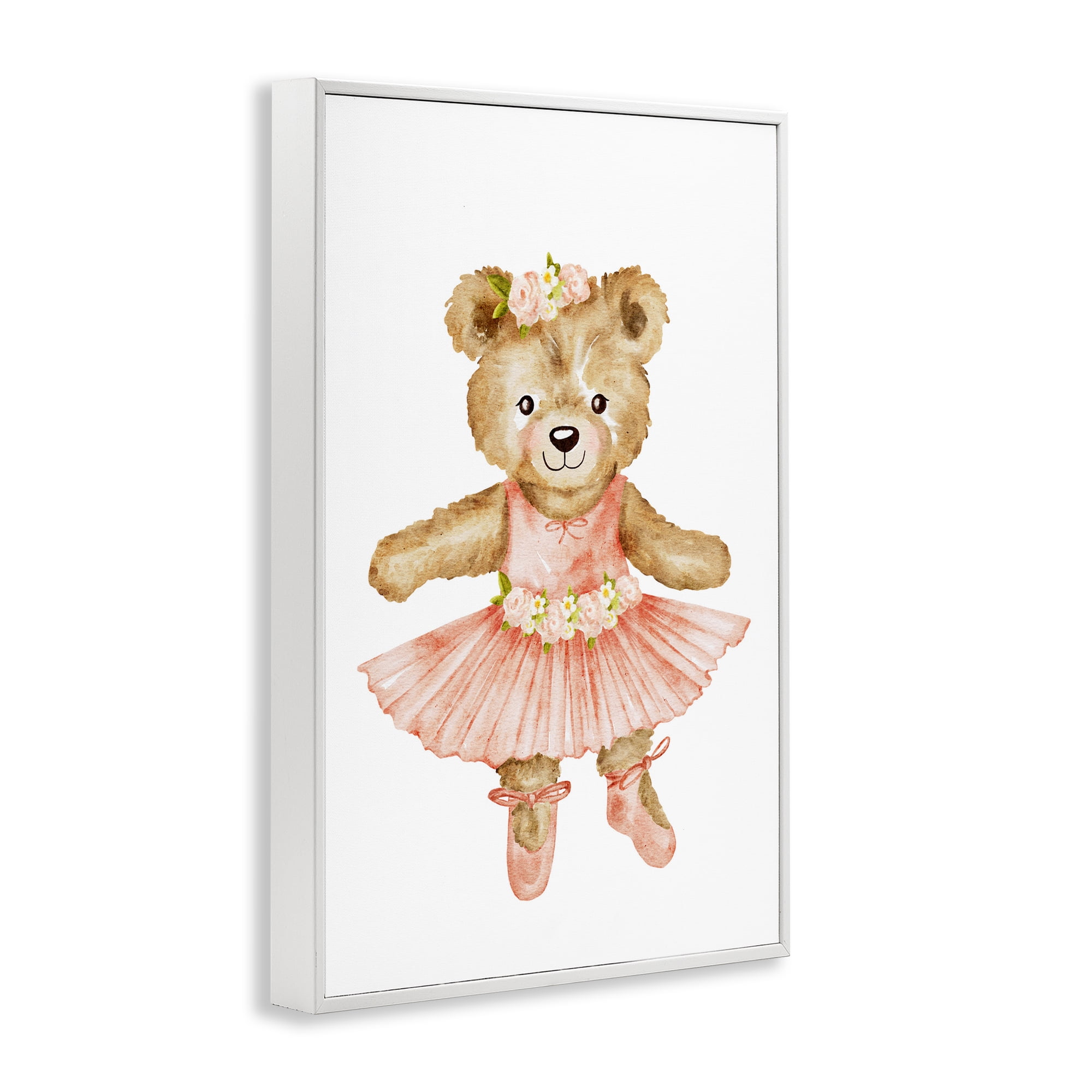 Floral Ballerina Teddy Bear White Framed Giclee Art, design by Amy Hall