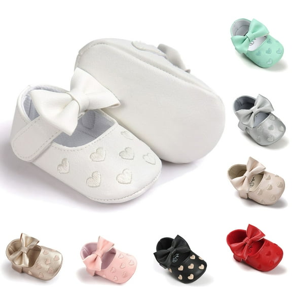 URMAGIC Girls Baby PU Leather Mary Jane Shoes Love Heart Embroidery Princess Anti-slip for Infant Toddler First Ballet Flats