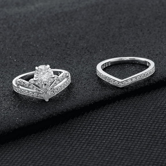 Bow Jewelry 1.82 Ct Round Cut Moissanite Wedding Ring - 14K White Gold Plated Solitaire Bridal Set for Women - Elegant Split Shank Design for Engagement - A Perfect Gift for Valentine's Day!