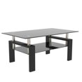 thumbnail image 2 of Rectangle Coffee Table for Living Room, Black Glass Coffee Table with Lower Shelf, Modern Center Table with Metal Legs, 39.37"x23.62"x17.7" Center Table Sofa Table Home Furniture, Easy Assembly, L5503, 2 of 8