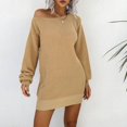 thumbnail image 3 of Fall Sweaters Women‘S Turtleneck Sweater Dress Puff Long Sleeve Ribbed Knit Mini Dress Light Blue XL, 3 of 4