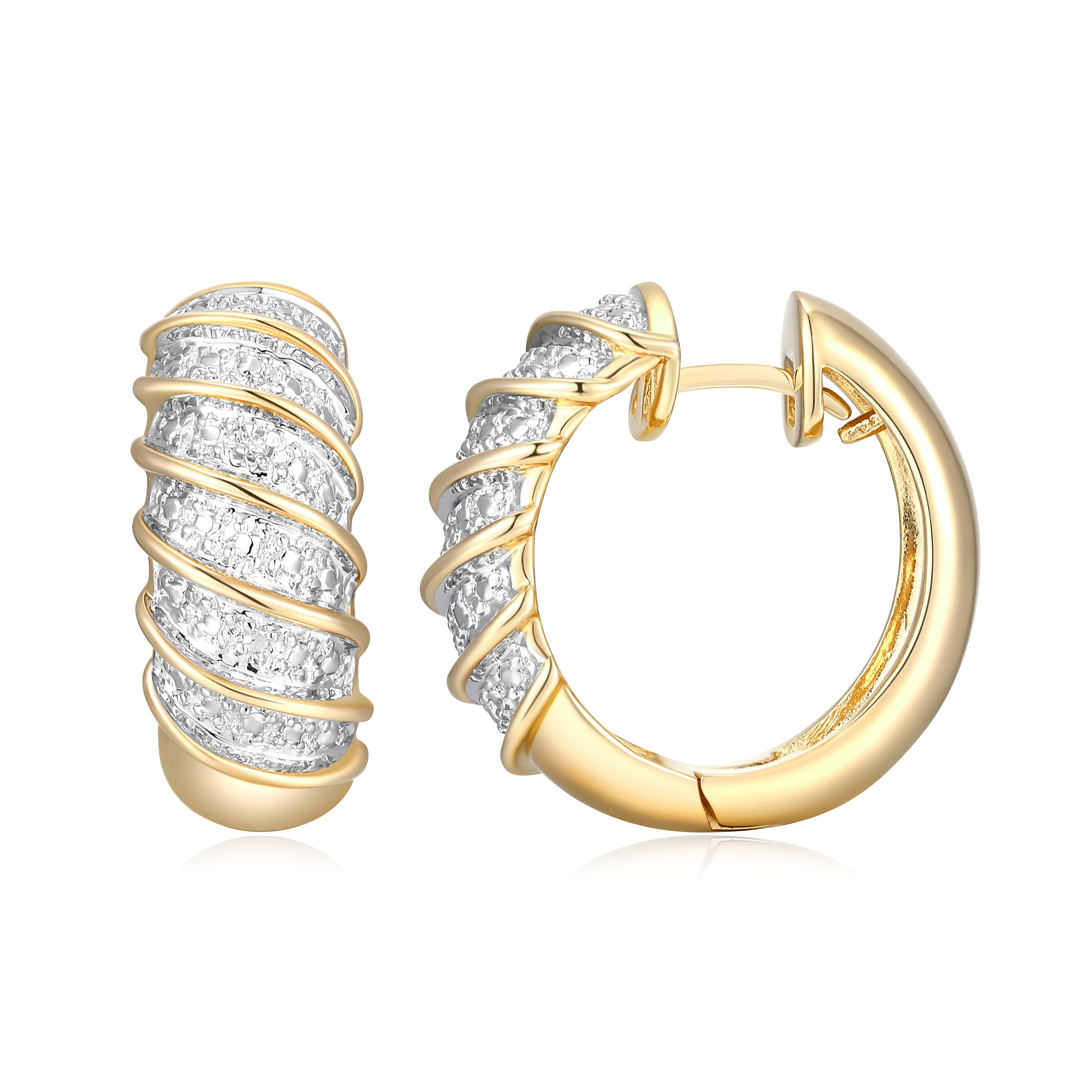 Forever Facets Diamond Accent Wide Swirl Hinged Hoop Earrings in Two-Tone Rhodium over Bronze, Adult Female