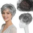 thumbnail image 2 of Yanonmyfd Short Hair Topper for Women Boost Volume,Clip in Textured Wavy Topper Hairpiece Synthetic Fibers with Breathable Rose Base 6.5x6.5 Inch T4-88# Salt-and-Pepper Gray Wiglet Hairpice for Mom, 2 of 14