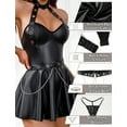 thumbnail image 5 of Aivtalk Womens Faux Leather Dress Underwear PU Chocker Strappy Babydoll Bodysuit Club Outfits A-Line with Thongs Rave Halter Catsuit Black XL, 5 of 7
