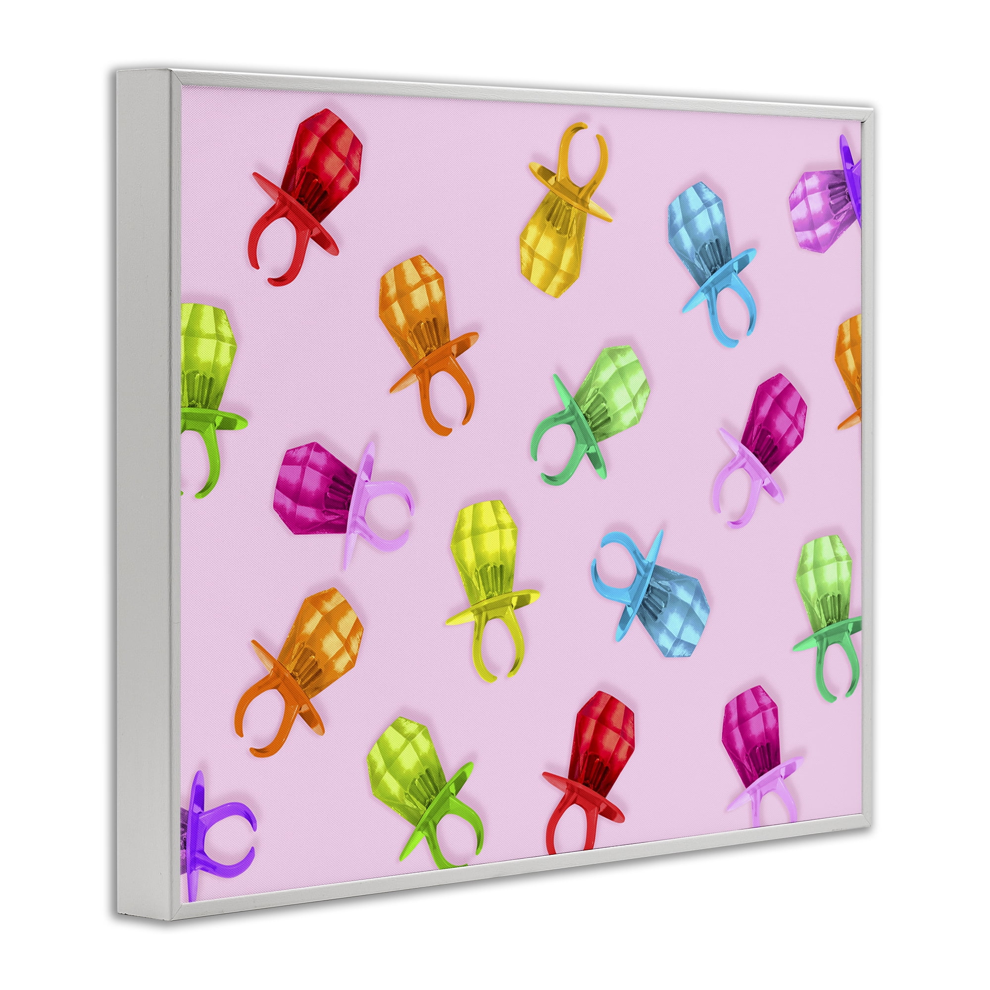 Stupell Industries Candy Gem Ring Party Pattern White Framed Giclee Art, design by LISH Creative