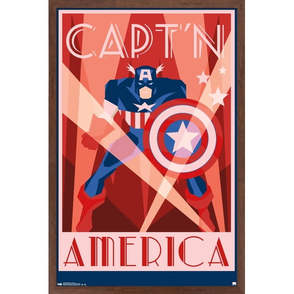 Marvel Comics - Captain America - Art Deco Wall Poster, 14.725" x 22.375", Framed