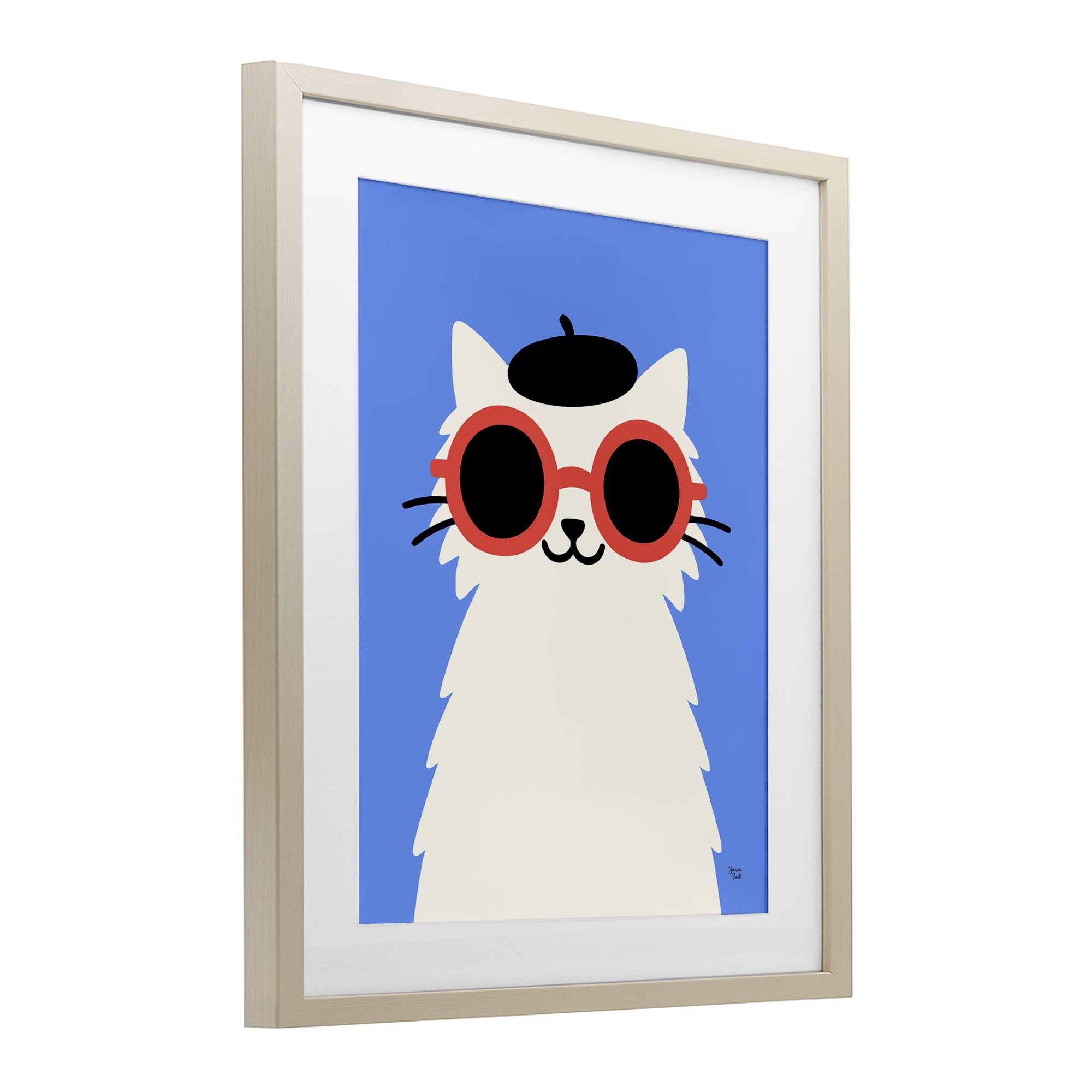 Stylish French Cat Birch Framed Print Under Glass, design by Jessica Beck
