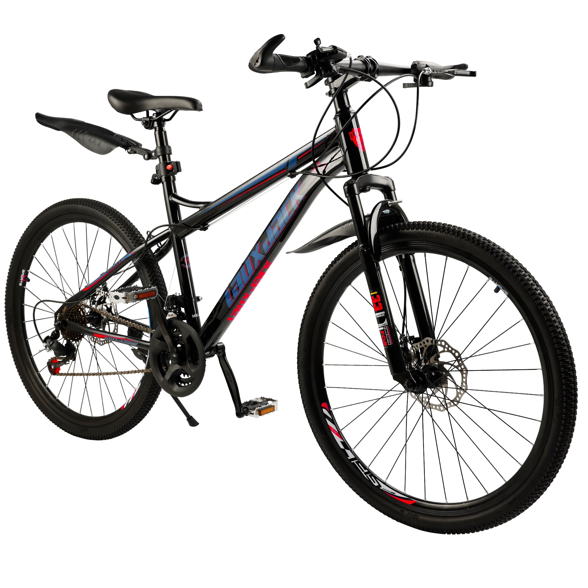 26 Inch Front Suspension Mens Mountain Bike, Shimano 21 Speed, Dual Disc Brake Bike for Men Womens Teen Adult Bicycle With Bike Lock And Air Pump