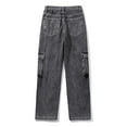 thumbnail image 6 of Luwomo Casual Jeans for Mens Cargo High Street Workwear Wide Leg Straight Leg High Waist Long Trousers Loose Fit Design with Pocket Relaxed Fit Denim Pants Grey,XL, 6 of 7