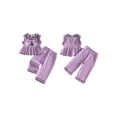 thumbnail image 2 of RUINIXCW Toddler Baby Girl Halloween Outfit Infant Baby Girls Summer Fall Clothes Pumpkin Ghost Ruffled Sleeveless Plaid Babydoll Shirt Tops and Pants Set, 2 of 9