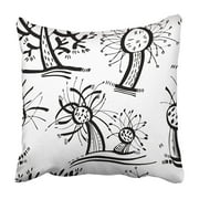 ARHOME Abstract Patterns with Whimsical Trees Cartoon Clouds Cute Doodle Drawing Leaf Pillowcase 16x16 inch
