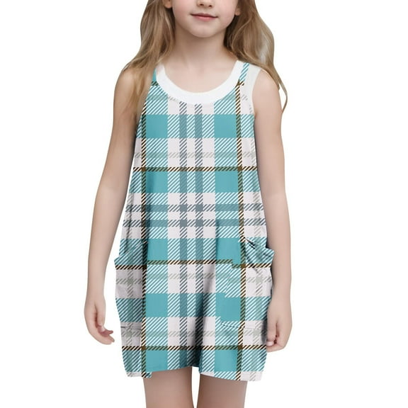 Cute Summer Dresses for Teen Girls Size 5-14 Spaghetti Strap Sundresses with Pockets Kids Trendy Plaid Printed Vacation Short Mini Dress