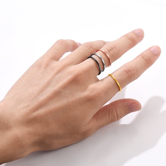 Clearance Jewelry Rings Sets Stainless Steel 1mm Rings Simple Ring for Women Men Wedding Band Couples Birthday Valentine's Day Jewelry, Size 4-10