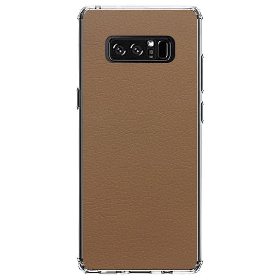 DistinctInk Clear Shockproof Hybrid Case for Samsung Galaxy Note 8 - TPU Bumper, Acrylic Back, Tempered Glass Screen Protector - Brown Faux Leather Print Design - Printed Leather Image