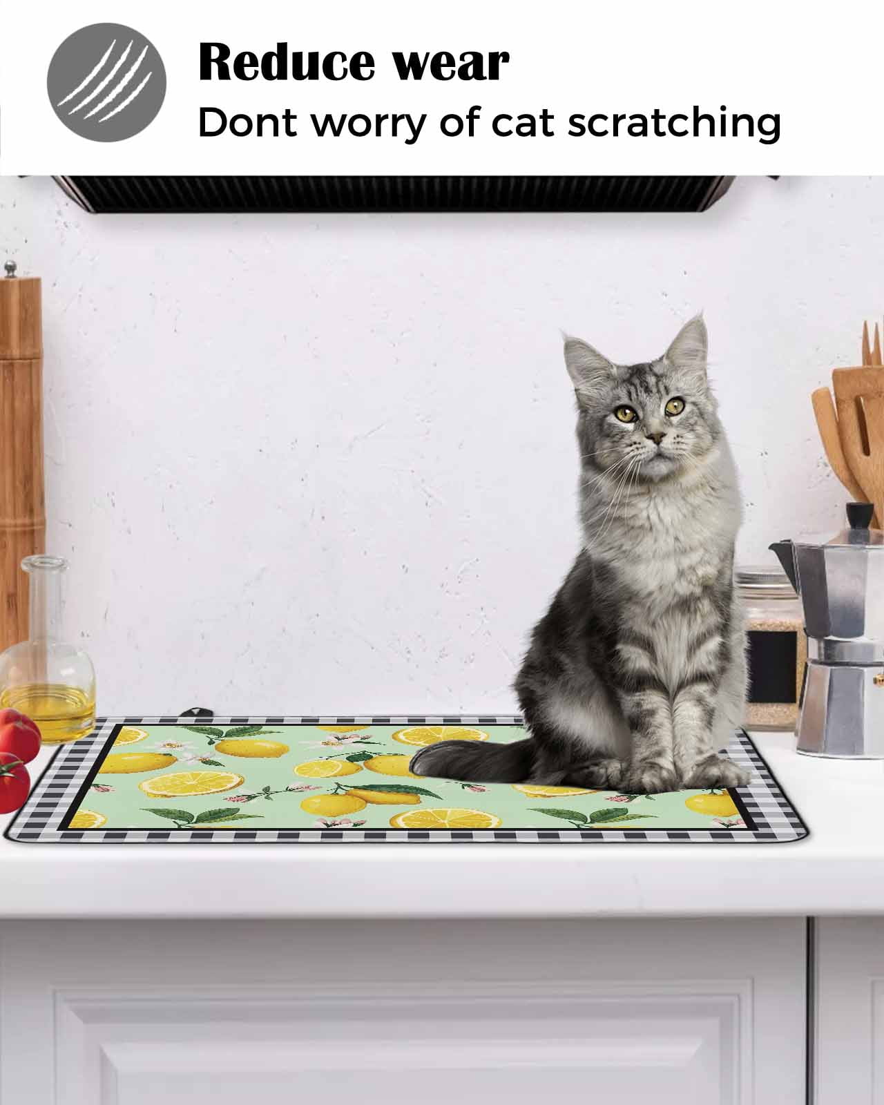 Large Induction Cooktop Protector Mat Lemons Stove Top Covers for Electric Stove, Summer Botanical Black White Plaid Pastoral Decorative Stove Burner Cover Mats, Glass Top Stove Cover