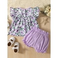 thumbnail image 3 of Bagilaanoe 2Pcs Newborn Baby Girls Casual Outfits 6M 12M 18M 24M 3T Floral Print Fly Sleeve Tops + Shorts, 3 of 9