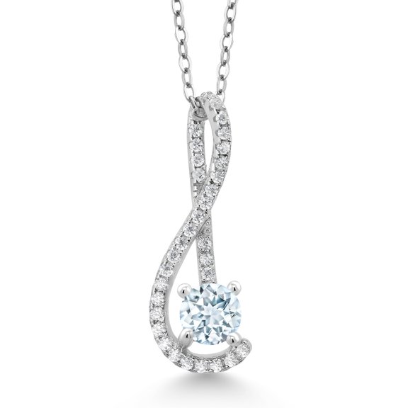 Gem Stone King 0.76 Ct Sky Blue Aquamarine White Created Sapphire 925 Sterling Silver Pendant with Chain