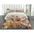 thumbnail image 3 of Ambesonne Ocean Quilted Bedspread Set 3 Pcs, Pile of Seashells Beach, King Size, Coconut Cream Orange, 3 of 5