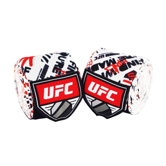 UFC Graphic Hand Wraps - Red/White, 1 Pair - 4.5m (180 inch) Stretch Poly-Cotton Blend - Ultimate Wrist and Knuckle Support for Boxing, MMA, Muay Thai, Kickboxing, & Fitness Workout