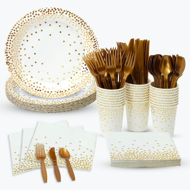 144 Pieces White and Gold Party Supplies for White and Gold Birthday