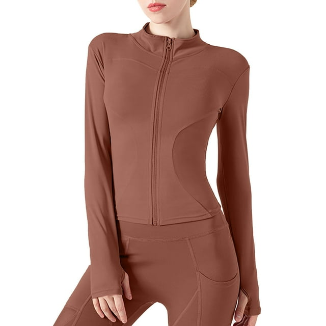 Veste de Sport Légère pour Femmes, Courte, à Fermeture Éclair, Manches Longues, pour Yoga, Course, Entraînement