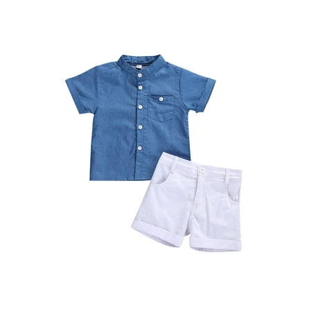 

Canrulo Baby Boys Girls Summer Casual Short Sleeve Tops Clothes Short Pants Outfits Blue 1-2 Years