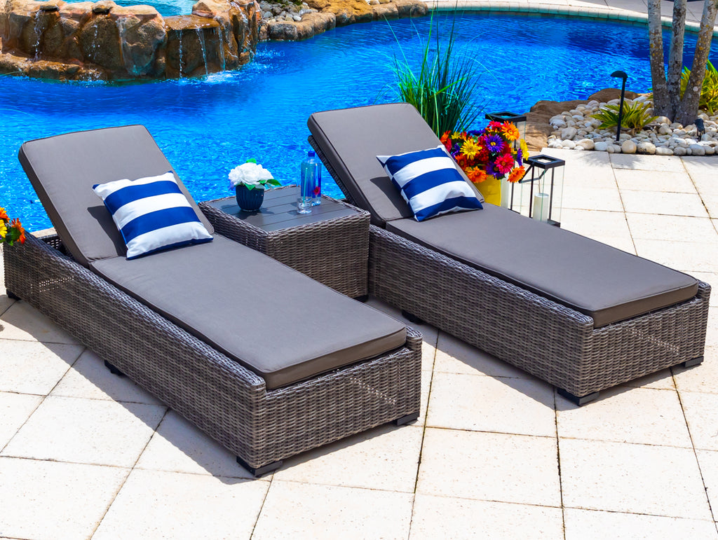 Tuscany 3-Piece Resin Wicker Outdoor Patio Furniture Chaise Lounge Set with Two Chaise Lounge Chairs and Side Table (Half-Round Gray Wicker, Sunbrella Canvas Charcoal) - image 1 of 4