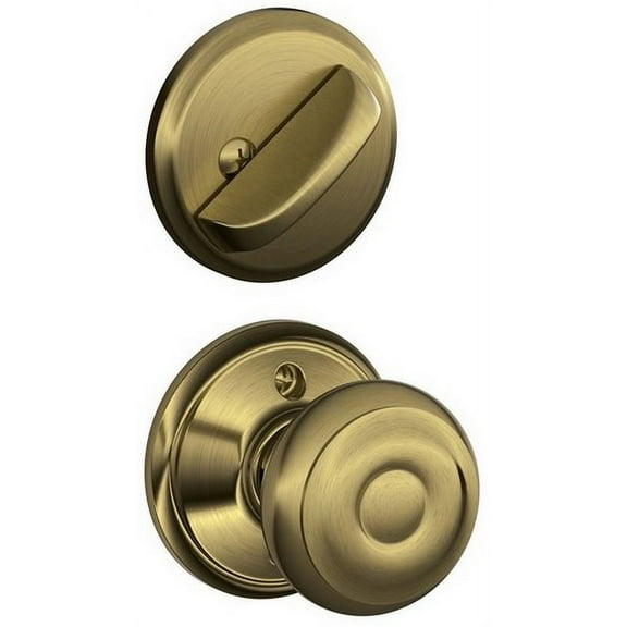 Schlage F59GEO609 Georgian Interior Knob with Deadbolt, Antique Brass