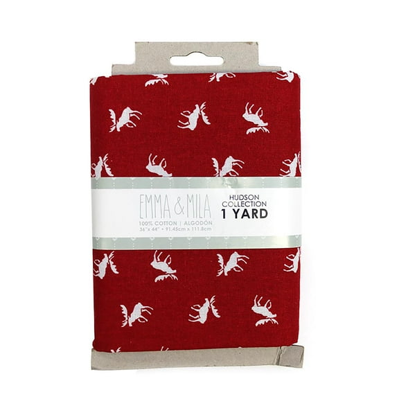 Eugene Textiles Emma & Mila Hudson Moose 100% Cotton Pre-Cut Sewing Fabric, 36" x 44" (1 Yard) Red