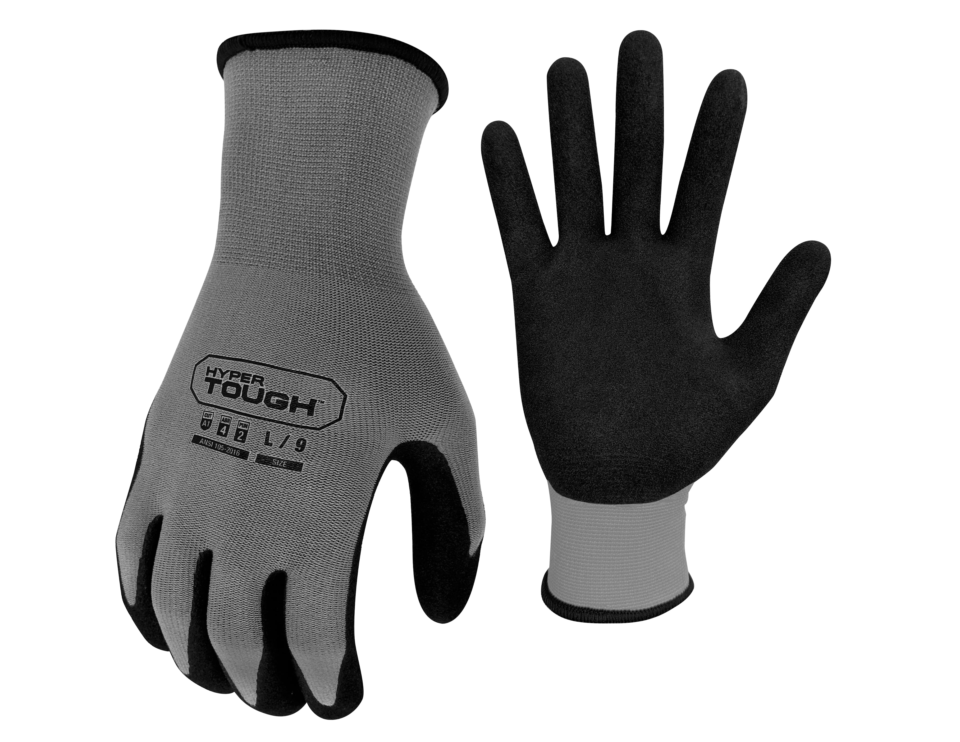 (3 pack) Hyper Tough Performance Grip Gloves, ANSI, Nitrile, Nylon, Spandex, Gray, Medium