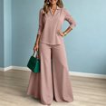 thumbnail image 6 of Women’s Office 2 Piece Set, V Neck Long Sleeve Top and Wide Leg Pants Elegant Outfit, 6 of 6