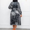 thumbnail image 3 of AURA Plus Size Printed Swing Midi Dress Long Sleeve Polo Collar High Waist Belted Banquet Spring Fall Dress, 3 of 10