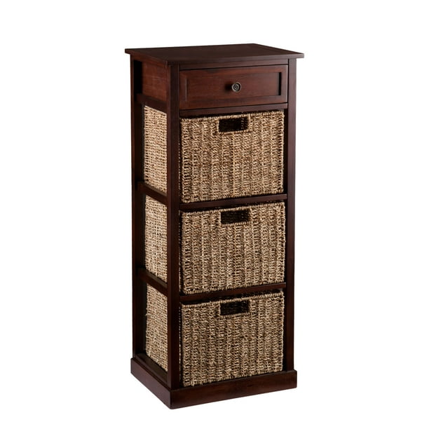 37.75" Brown Contemporary 3Basket Vertical Storage Tower