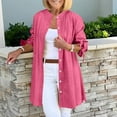 thumbnail image 2 of Otntypg Womens Oversized Button Down Shirts Casual Bowknot Long Sleeve Solid Long Blouses Tops Loose Lightweight Beach Vacation Outfit Clothes Hot Pink XL, 2 of 9