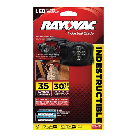 Faro delantero Rayovac Workhorse Pro de 35 lm, LED negro con pila AAA