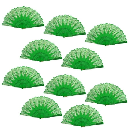 

Uposao 10 Pieces Hand Folding Fan Gold Powder Dance Fan Handheld Folding Fans for Women Festival Fan Gift Silk Cloth Craft Fan Folding Fan Green