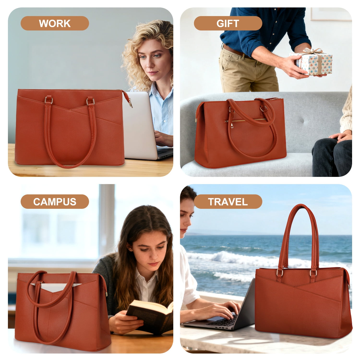 Cshidworld 15.6 Inch Waterproof Leather Laptop Bag for Women - Business Tote Briefcase for Work, Office & Travel - Brown