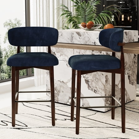 2/4PCS Upholstered Bar Stools, 26″ Counter Height Bar Stools with Wood Legs and Back, Kitchen Bar Stools for Kitchen Island Dining Room Bar
