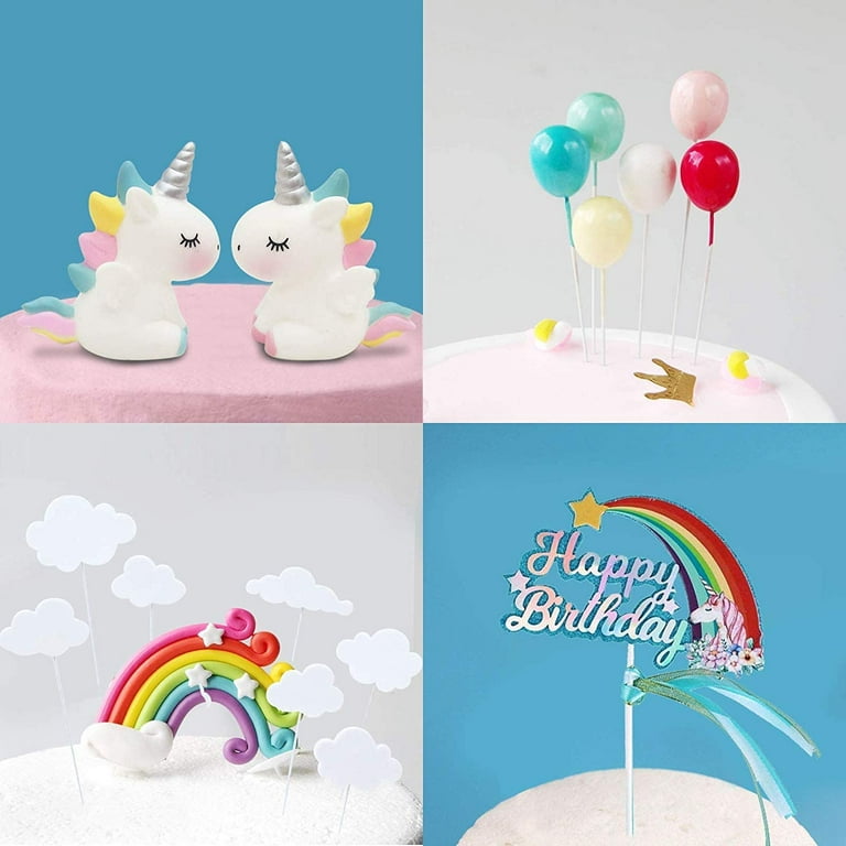izoel 21pcs unicorn cake topper kit cloud rainbow balloon happy birthday  banner cake decoration for boy girl kid birthday 