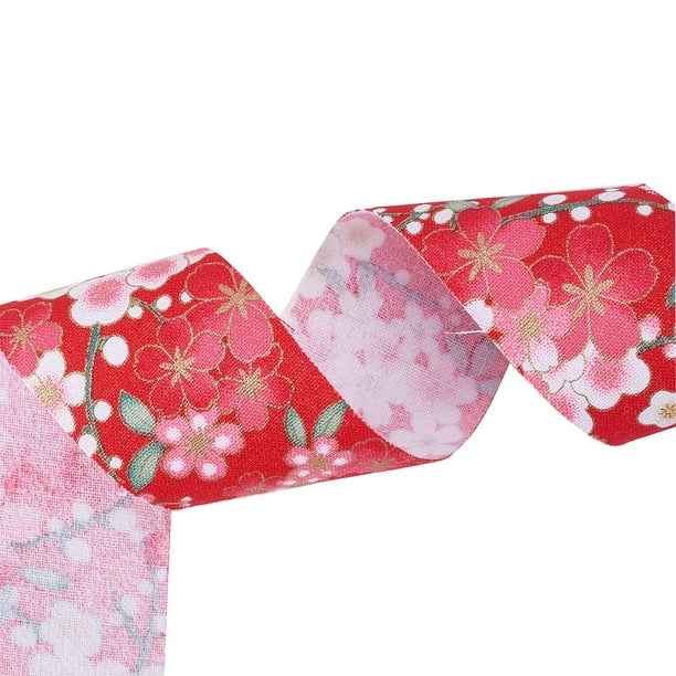 LiQunSweet 10 yardas/9 m/30 pies 1-1/2 pulgadas (4 cm) de ancho estilo kimono japonés tela de color rojo cinta de algodón floral para costura de tela decoración del hogar álbumes de recortes pinza par