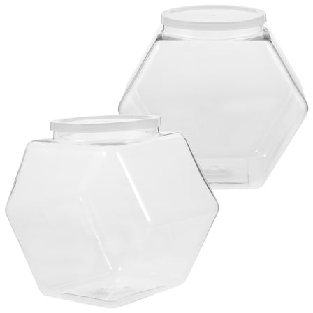 MLINS 2pcs Plastic Jar Airtight Hexagon Container Clear Food Peanut Preserved Fruit Jars