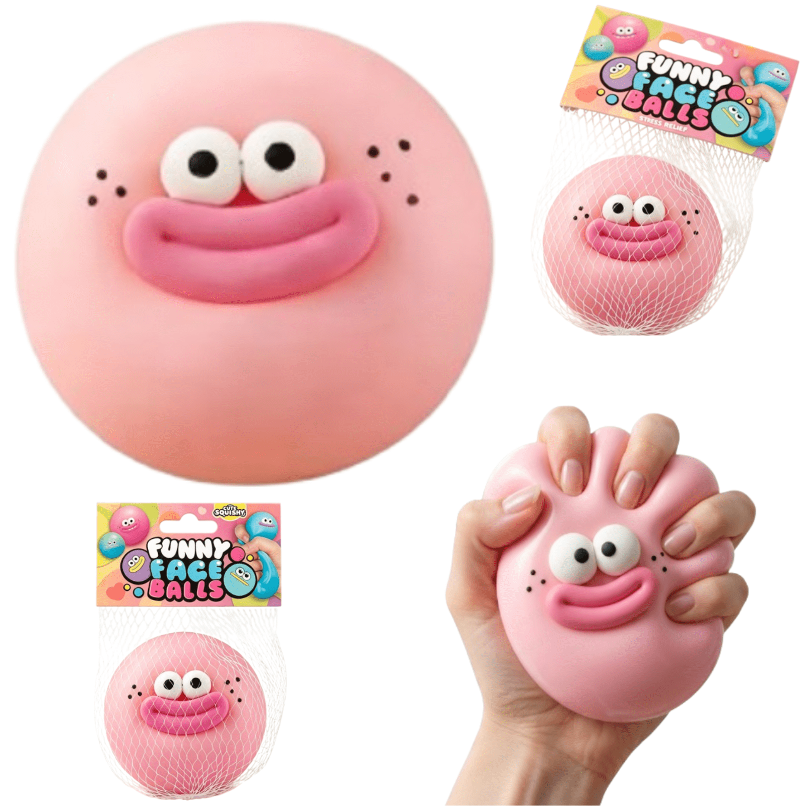 Squishies Toys Stress Balls, Crunchy Sand Squishies Balls ASMR Toys with Air Pumps Big Mouth&Face for Stress Relief, Squeeze Fidget Toys for Party Favors Stocking Stuffers,Pink
