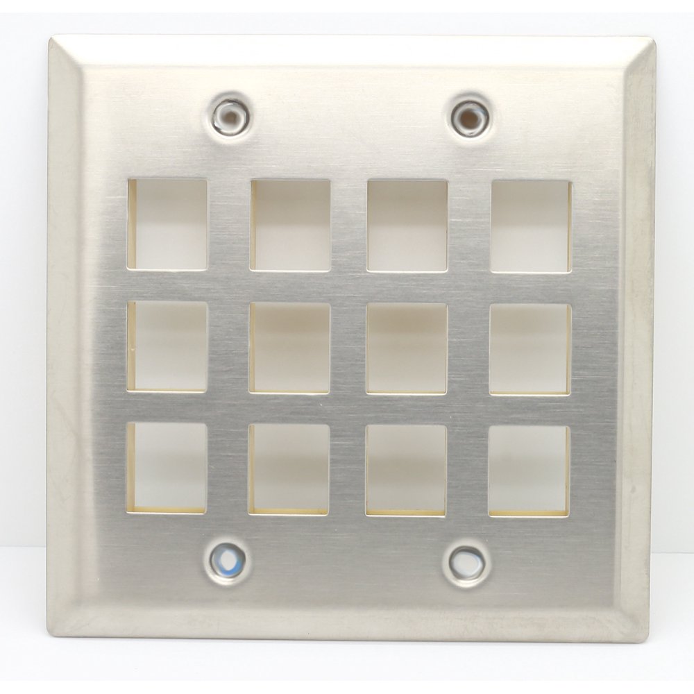 RiteAV Keystone Wall Plate Double Gang 12Port (1 Piece Flush