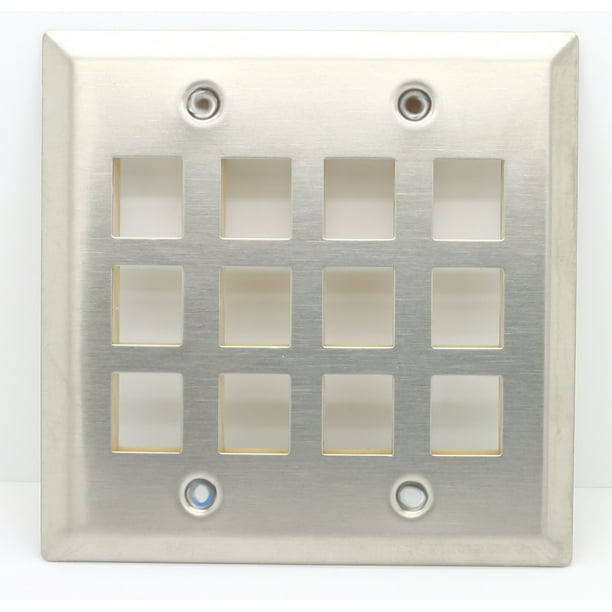 RiteAV Keystone Wall Plate Double Gang 12Port (1 Piece Flush) Stainless Steel