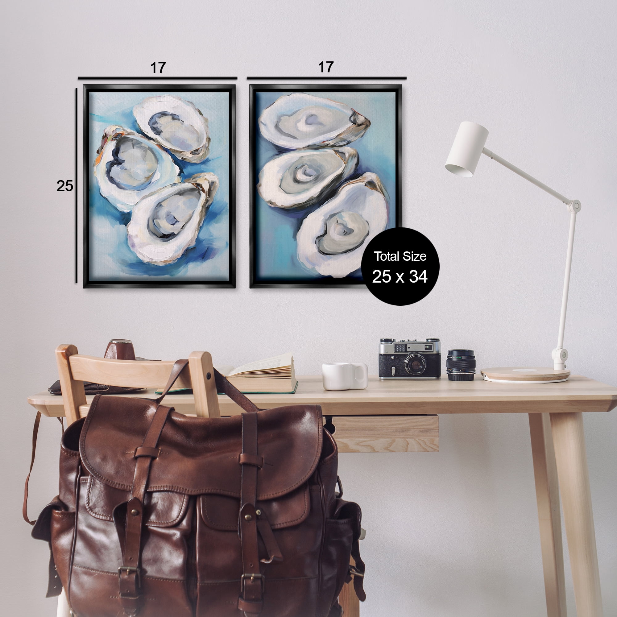 Stupell Industries Oysters on the Half Shell Nautical & Beach Painting Black Floater Framed Canvas Art Print Wall Art, 17 x 25, Set of 2
