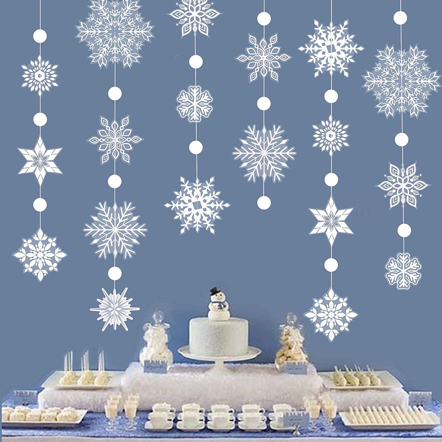 Frozen Snowflake Garland - 2 Pack, 7.5 Ft Transparent White Snow Streamers For Winter Party Decor 2 thumbnail image