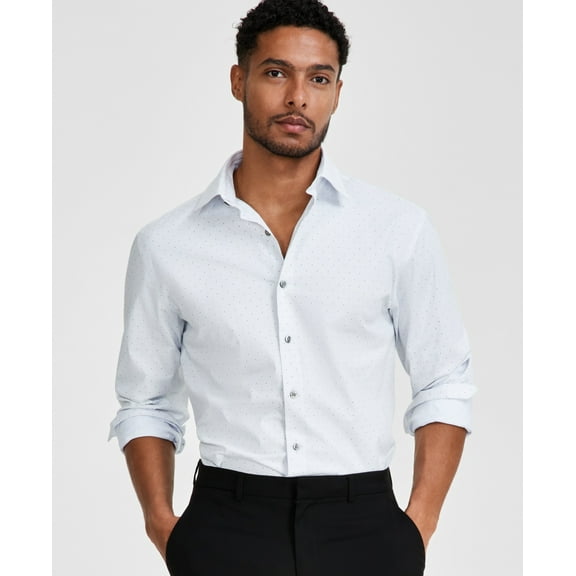 Alfani Men Regular fit Dress Shirt XL 17-17.5 36-37 White Polka Dot