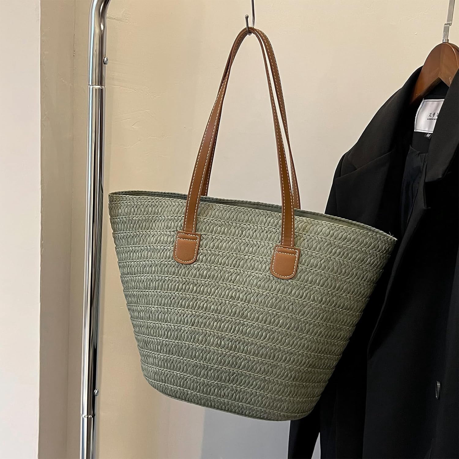Kukuzhu Straw Beach Bag, Summer Straw Handbags for Women TrendyStraw Purses Woven Tote Bag for Travel Vacation
