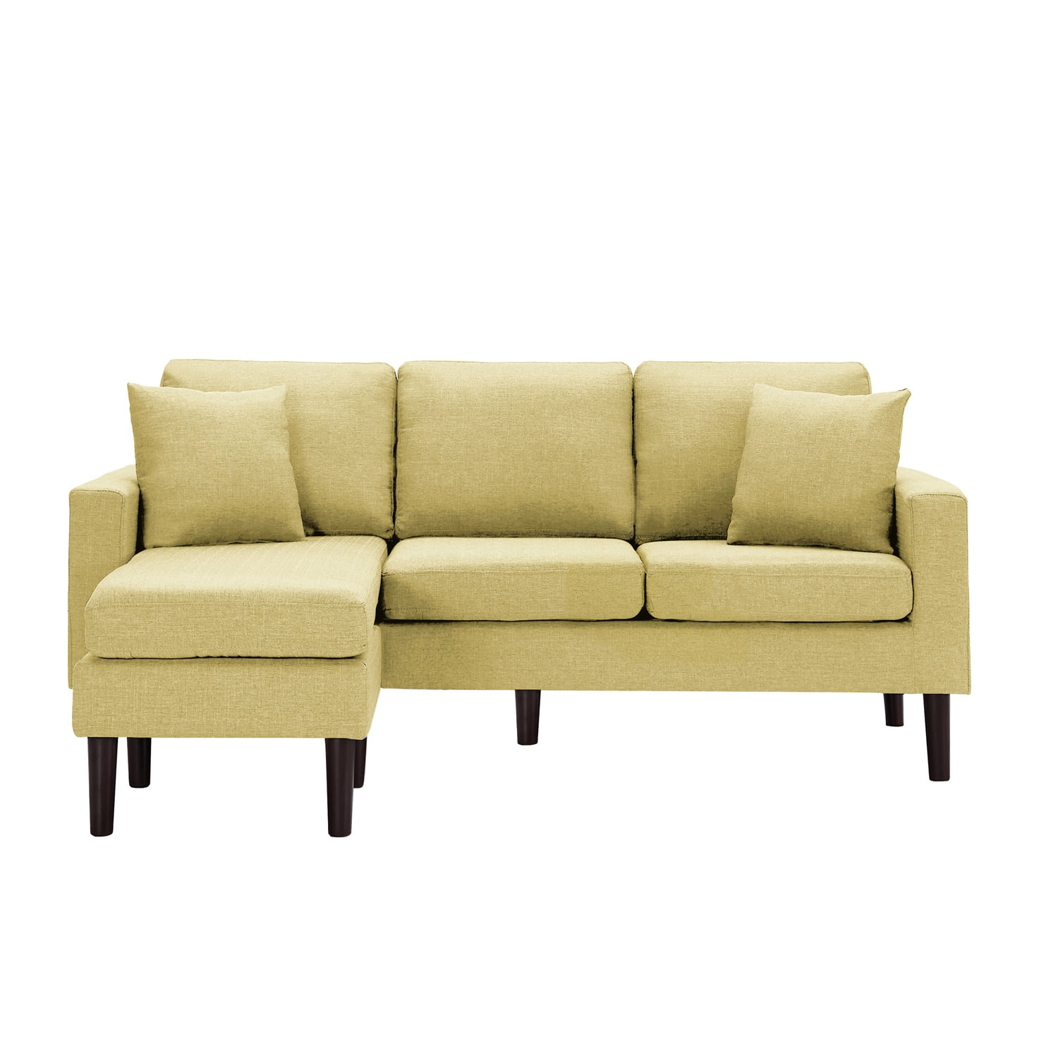 Kadyn 72" Sectional Sofa, L-Shaped Sofa with 2 Pillows, Fabric 3-Seat Sofa for Living Room, Yellow