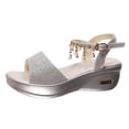 thumbnail image 6 of Rokmen Womens Glitter Metallic Rhinestones Pearl Orthopedic Dressy Sandals Bride Wedding Sparkly Ankle Strap Platform Wedge Dress Summer Shoes with Arch Support Silver Size 6.5, 6 of 7